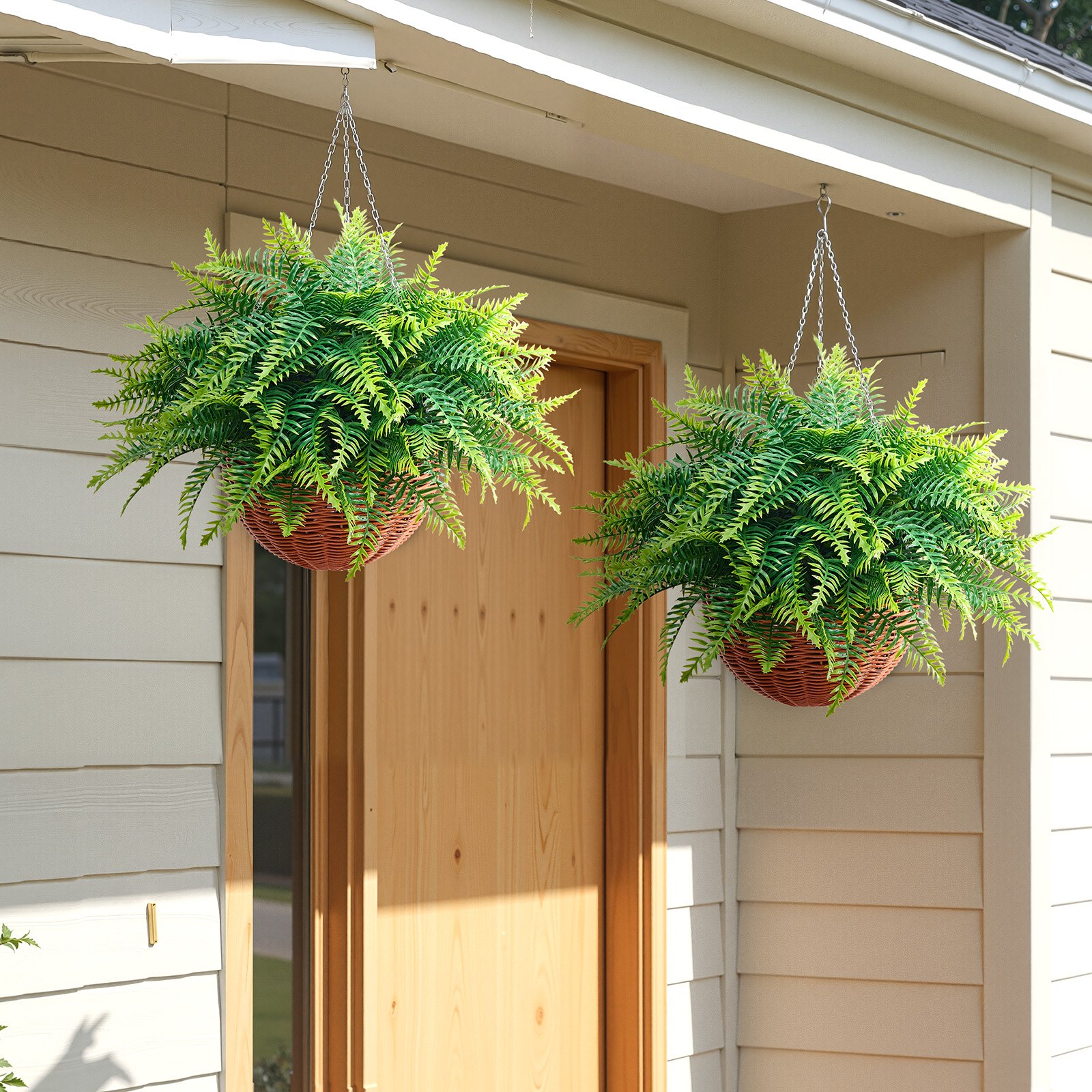 VEVOR Felci Artificiali Pendenti 2 pezzi, Pianta Finta di Felce di Boston Lunghezza Sospesa 584 mm, Felci Decorativi Cadenti in Plastica Interno Esterno da Parete, Casa Ufficio Giardino Feste Portico
