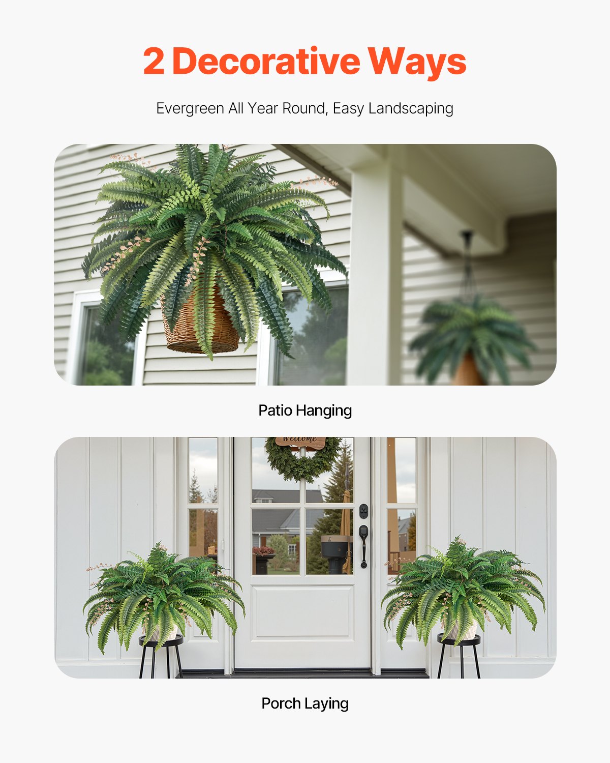 VEVOR Artificial Ferns, 95-105 cm Diameter, Hanging Artificial Boston Fern, Plant Wall Decoration with 80 Branches & Flower Pot, Artificial Fern for Home, Office & Outdoor Areas