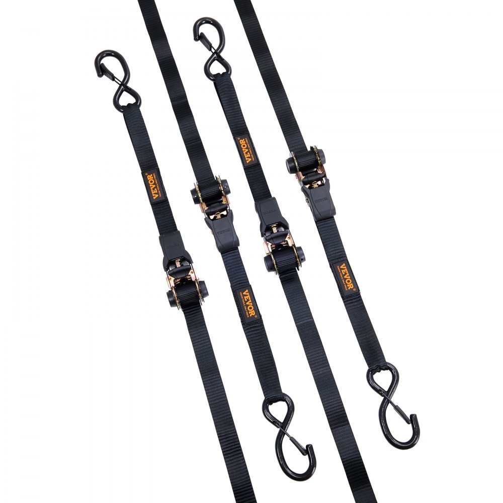 VEVOR Kit Cinghie a Cricchetto Ancoraggio 4 Pezzi, Resistenza Rottura max. 998 kg, Cinghie di Tensione0,025x4,6 m con Cricchetto e Gancio per Motociclette, Biciclette, Traslochi Rimorchio Portapacchi