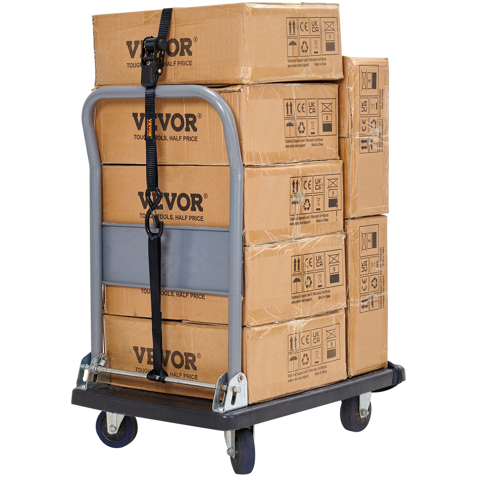 VEVOR Kit Cinghie a Cricchetto Ancoraggio 4 Pezzi, Resistenza Rottura max. 998 kg, Cinghie di Tensione0,025x4,6 m con Cricchetto e Gancio per Motociclette, Biciclette, Traslochi Rimorchio Portapacchi