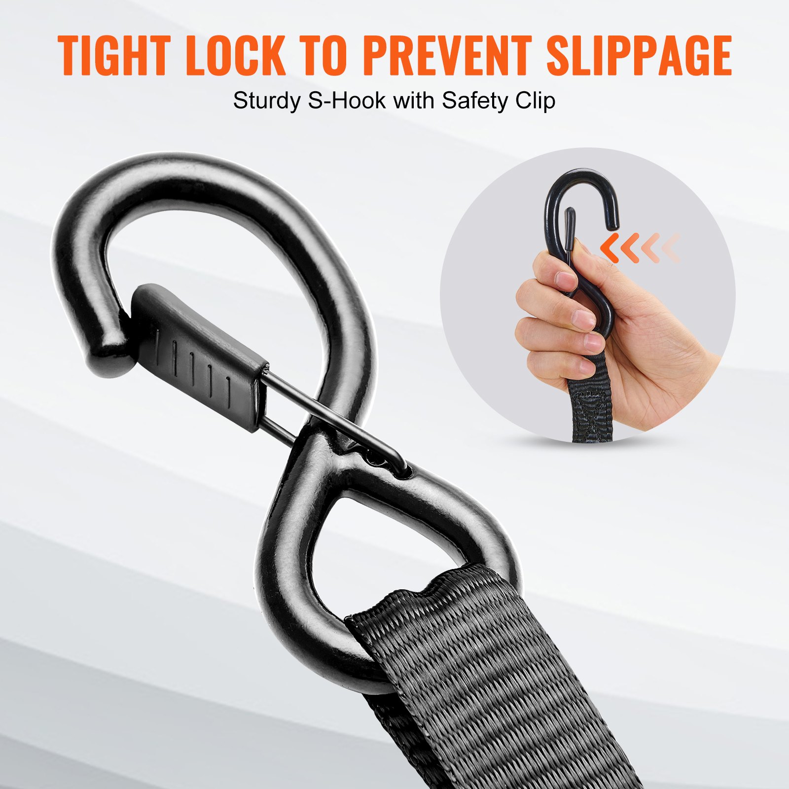 VEVOR 4-pack ratchet straps 0.025 x 4.6 m, 998 kg capacity, polyester webbing with carbon steel hooks, ideal for motorcycles, bicycles, kayaks, UTVs, boats, and ATVs