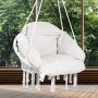VEVOR Poltrona sospesa, 120 kg, Poltrona sospesa girevole in macramè, Cuscino, Materiali montaggio, Corda di cotone, Poltrona relax con frange, per camera da letto, giardino, Interno, Esterno, Bianco