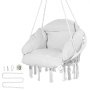 VEVOR Poltrona sospesa, 120 kg, Poltrona sospesa girevole in macramè, Cuscino, Materiali montaggio, Corda di cotone, Poltrona relax con frange, per camera da letto, giardino, Interno, Esterno, Bianco