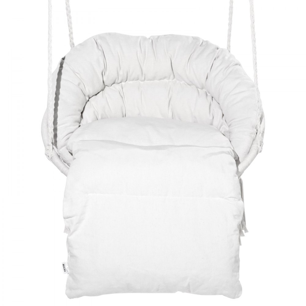 VEVOR Hanging Chair, 150 kg Load Capacity, Macrame Hanging Chair with Cushion and Mounting Hardware, Cotton Rope Rocking Chair for Bedroom, Balcony, Terrace, Garden, Beige
