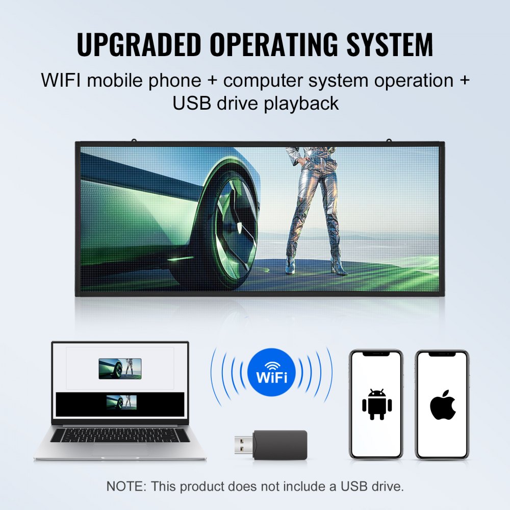 VEVOR Insegna luminosa a LED programmabile, Cartellone pubblicitario a scorrimento a colori P6, testo personalizzato, Controllo WiFi USB, per negozio, bar, pubblicità, 99 x 41 cm