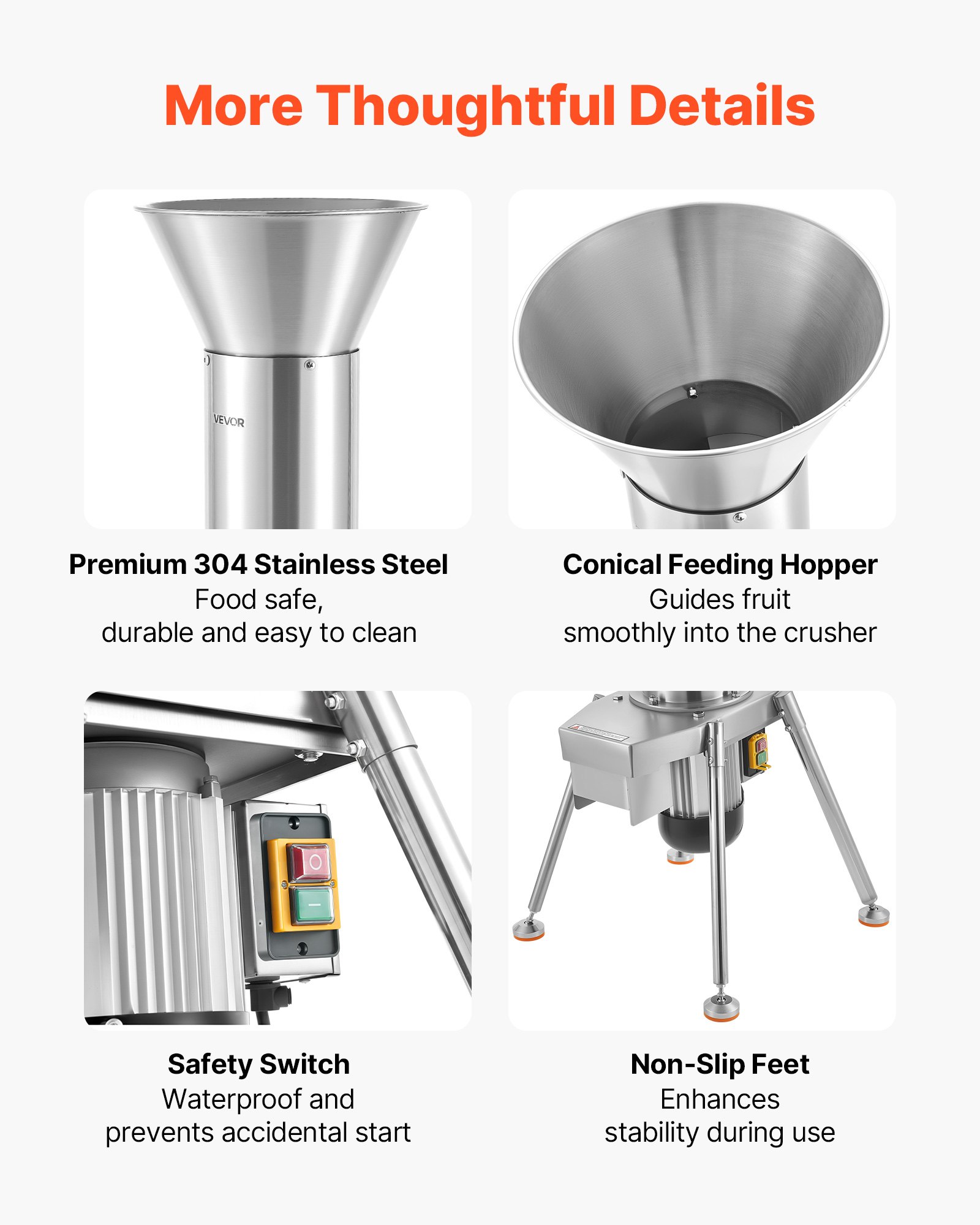 VEVOR Mulino per Frutta Spremiagrumi 1100 W, Macchina per Lavorazione della Frutta Capacità di 164 kg/h per Pera Mela Ananas Materiale in Acciaio Inox 304, Tritafrutta Elettrico da Pavimento