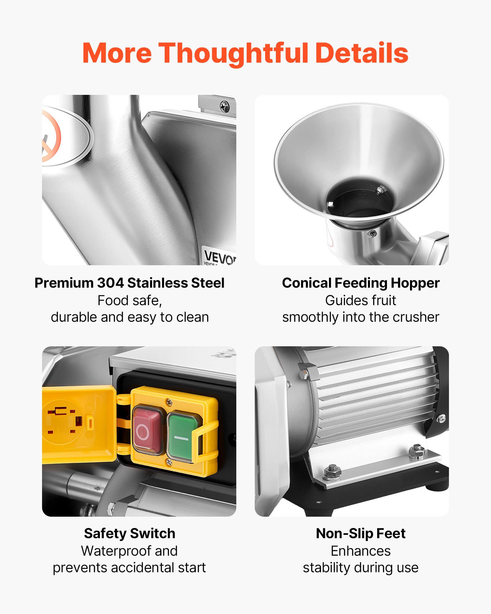 VEVOR Spremiagrumi per Frutta Elettrico 550 W, Macchina per Lavorazione della Frutta Capacità di 60 kg/h per Pera Mela Ananas Frutte Tritafrutta Diametro max 70 mm Materiale in Acciaio Inox 304