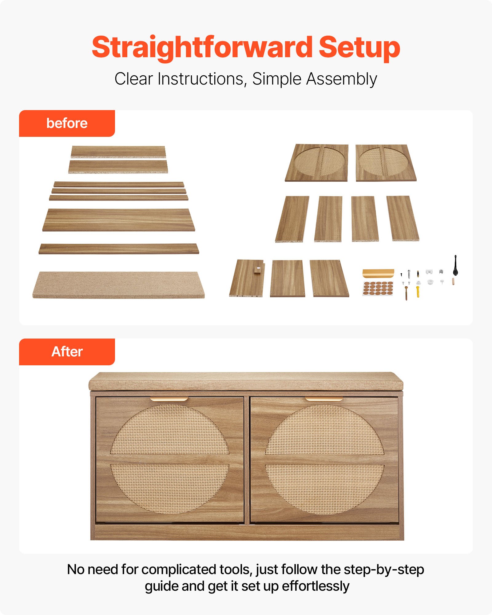 VEVOR Panca Portascarpe 988 x 240 x 500 mm, Panca d'Ingresso Scarpiera Stile Rattan, Scarpiera con Cuscini 4 Scomparti Ante in Rattan Capacità di Carico 200 kg, per Ingresso, Corridoio