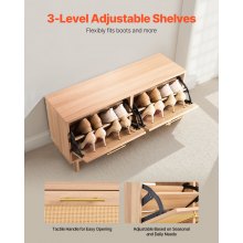 VEVOR Panca Portascarpe da Ingresso, Scarpiera con Panca Portascarpe 100x30x53 cm, Contenitore con 2 Cassetti, Scarpiera da 136 kg, 4 Scomparti e 2 Ante in Rattan, per Corridoio, Soggiorno