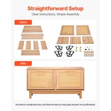 VEVOR Panca Portascarpe da Ingresso, Scarpiera con Panca Portascarpe 100x30x53 cm, Contenitore con 2 Cassetti, Scarpiera da 136 kg, 4 Scomparti e 2 Ante in Rattan, per Corridoio, Soggiorno