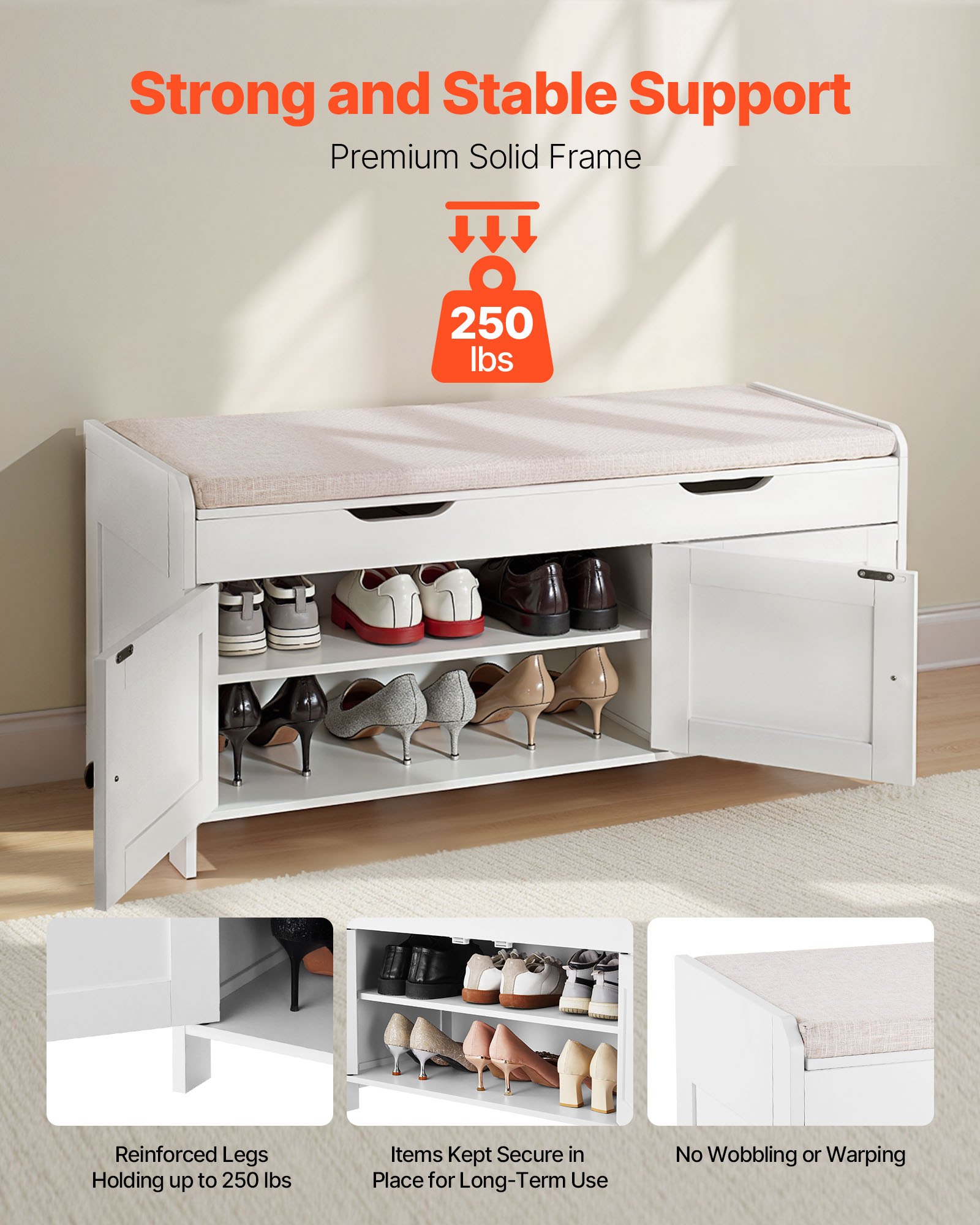 VEVOR Panca Scarpiera 1050 x 350 x 503 mm, Panca da Ingresso con Contenitore Sollevabile e Cuscino Seduta e 3 Scomparti, Scarpiera Capacità di Carico 113,4 kg, per Corridoio Soggiorno, Nero