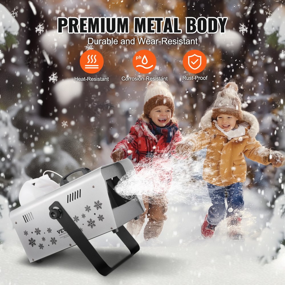 VEVOR Macchina per Neve 1500 W, Macchina per Produrre Neve con Supporto Regolabile, Macchina per Fiocchi Neve con Telecomando con Serbatoio 5 L, Macchina per Neve Finta per Feste di Natale Matrimoni