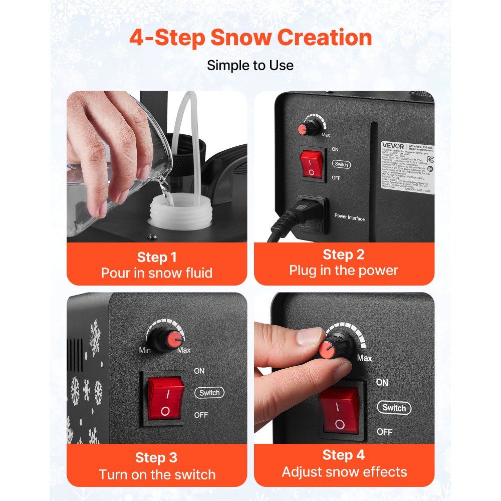VEVOR Macchina per Neve Artificiale, Macchina per Neve Artificiale Portatile/Sospesa da 650 W, Produzione di Fiocchi di Neve con Maniglia Portatile, Esterno e Interno per Feste, Decorazioni