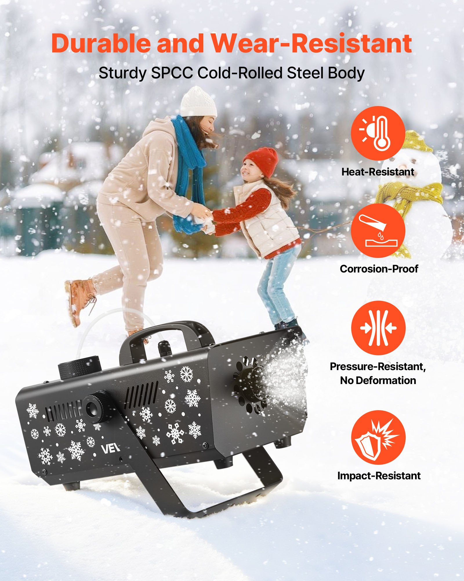 VEVOR Snow Machine, Powerful 650W Handheld/Hanging Fake Snow Maker, Snowflake Making Machine with Portable Handle, Outdoor & Indoor Artificial Snowflake Maker for Holidays DJ Parties Christmas Decor