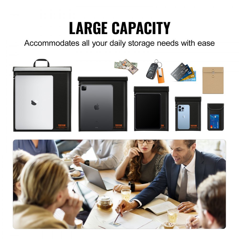 VEVOR Faraday Borsa, Set da 4 Borse Faraday per Laptop 430 x 381 mm, Tablet 33 x 26 cm, Telefono 20 x 12 cm, Radio 27 x 20 cm, Supporto Ignifugo Blocco Segnale, Borsa Faraday Antifurto e Anti-hacking