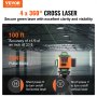 VEVOR Livella Laser Raggio max. 30m Livella Laser 360° x 4 Linee Trasversali Verdi Modalità Manuale Autolivellamento Lunghezza d'Onda Laser 520nm ± 10nm Precisione tra 0,28cm - 10m, Livella Laser