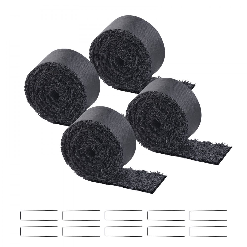 VEVOR Rubber Mulch, 4-pack Weed Control Mat 3x0.11 m, Permanent Rubber Path, Black Mulch Garden Edging, Garden Fleece, Weed Control Fabric for Plants, Vegetables and Flowers, Garden Barrier