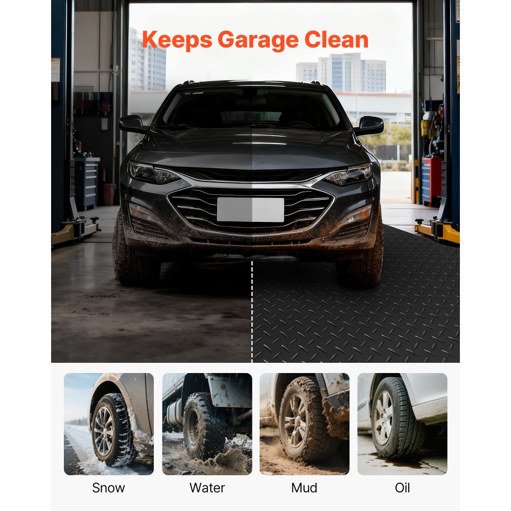 VEVOR Garage Floor Roll, 1.22 x 6.1 m Garage Flooring Mat, 3 mm Thickened Rubber Diamond Plate Floor Protector Mat, Non-Slip, Wear-resist, Waterproof, Easy to Clean for Warehouse, Gyms, Trailer, Black