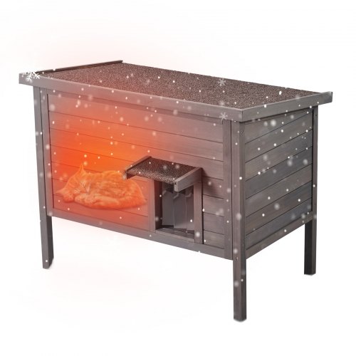 VEVOR Cuccia per Gatti da Esterno, 870x535x690 mm, Cuccia per Gatti in Legno, Resistente agli Agenti Atmosferici, Isolamento in Schiuma, Tetto Aperto, Porta a Ribalta in PVC, Cuccia per Diversi Gatti