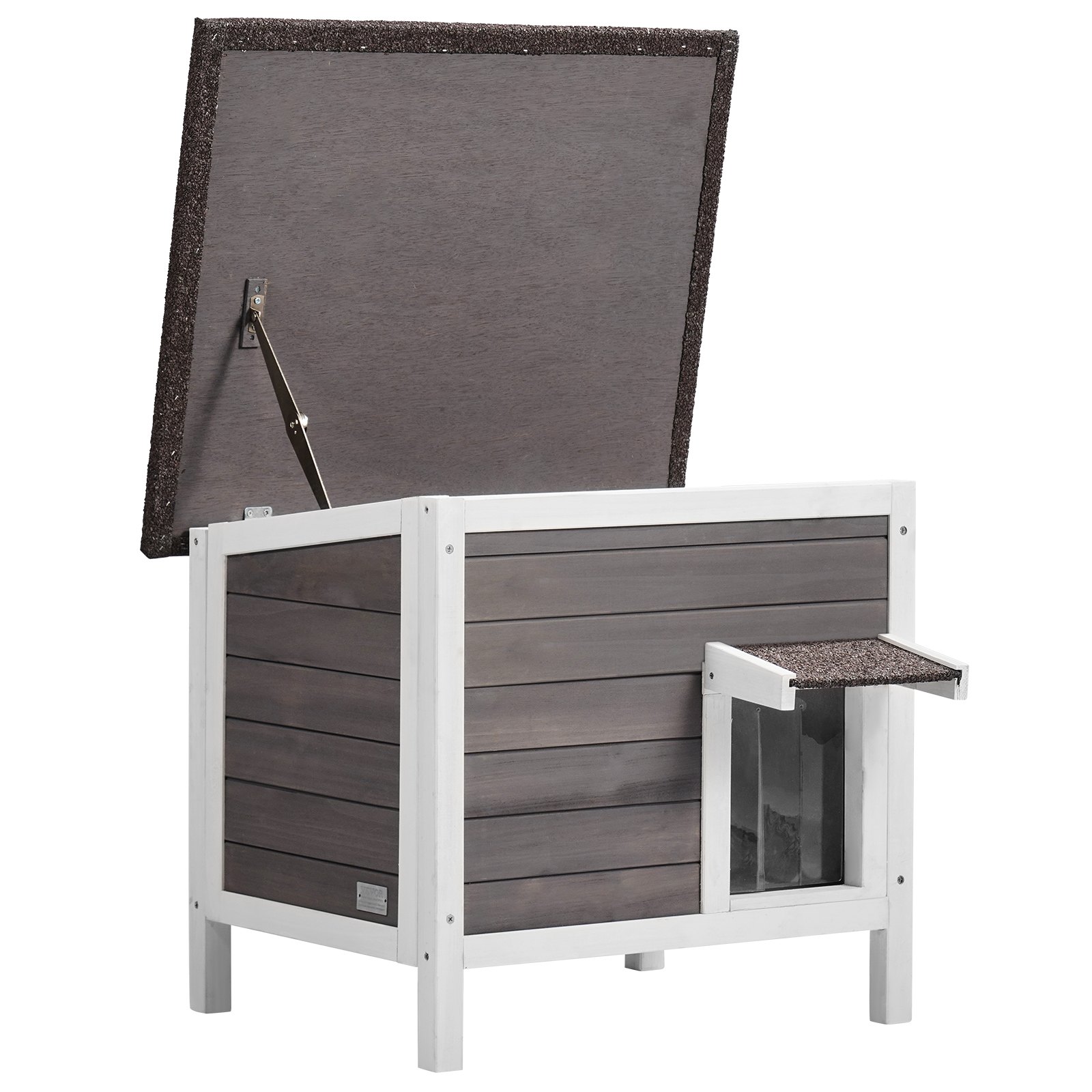 VEVOR Cuccia per Gatti da Esterno, 610x508x535 mm, Cuccia per Gatti in Legno, Resistente alle Intemperie, Isolamento in Schiuma, Tetto Aperto, Porta a Ribalta in PVC, Cuccia per Gatti Animali