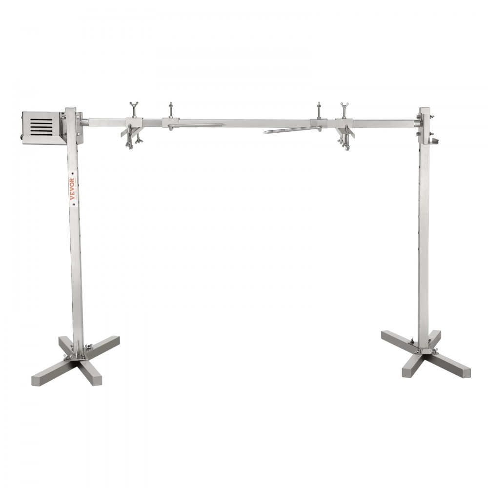 VEVOR Girarrosto Spiedo BBQ 52W in Acciaio Inox Elettrico Capienza Max. 60 kg per Maiale Agnello Altezza Regolabile 40,5-79 cm, Kit di Girarrosto Spiedo per BBQ Festa Evento Esterno Lunghezza 117 cm