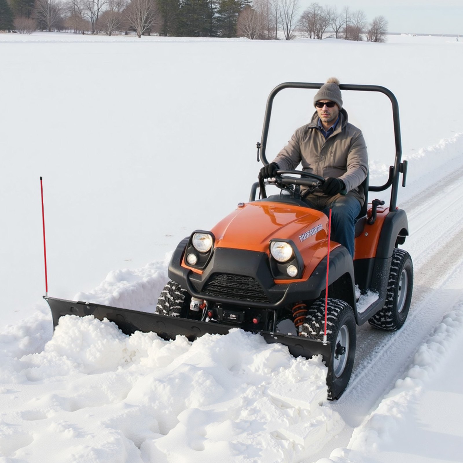 VEVOR Lama Spazzaneve Regolabile da 1092 a 1828 mm di Larghezza, Attacco Spazzaneve Universale con Alette in Gomma, Lama in Acciaio Resistente, Compatibile con la Maggior Parte di UTV e ATV