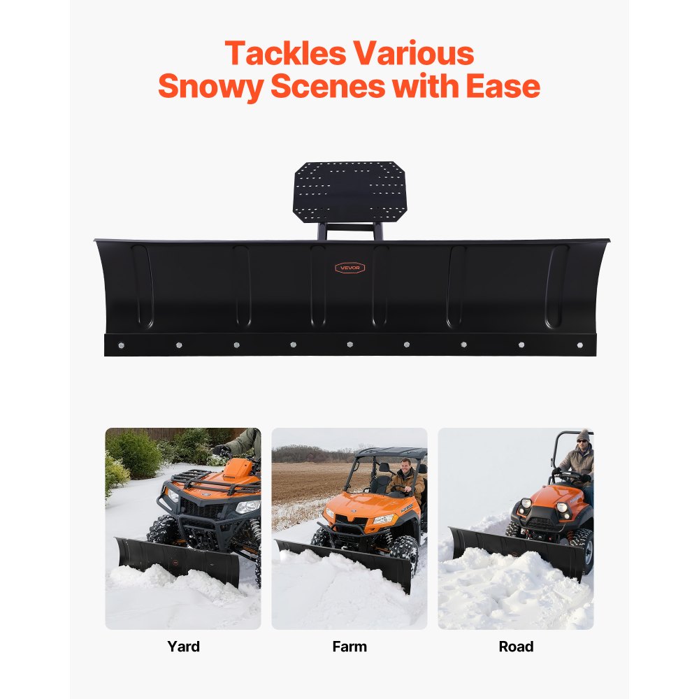 VEVOR Kit Attacco Spazzaneve Universale da 1524 mm, Altezza e Regolazione Sinistra-Destra, Lama Raschiante in Acciaio per ATV, 3 Opzioni di Montaggio, per la Maggior Parte di ATV e UTV