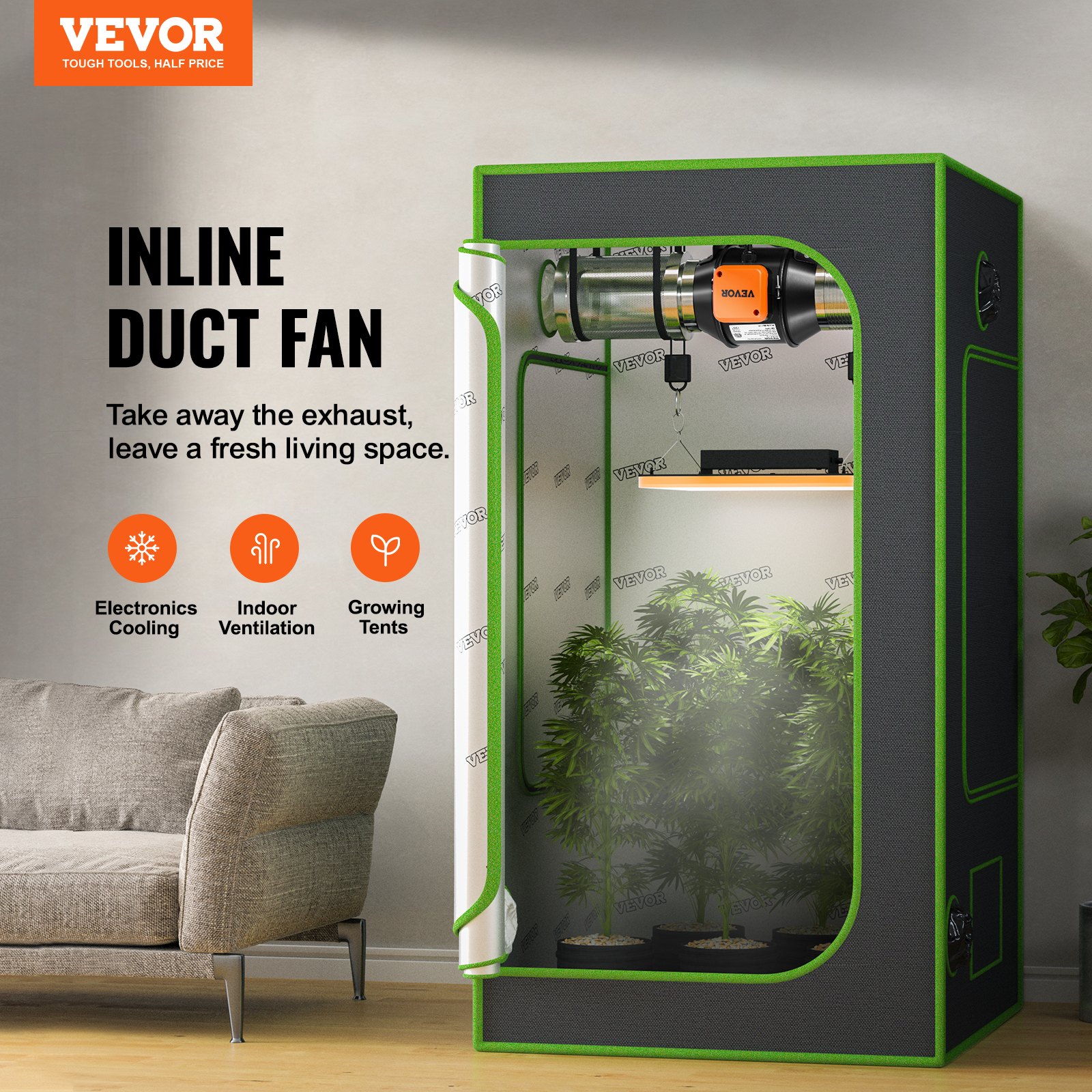 VEVOR Ventilatore Estrazione Condotto in Linea 10 cm HVAC EC Velocità Regolabile, Ventola di Aspirazione a Condotto in Linea Potenza Nominale 25 W 2900 giri/min Rumore a 28 dB, Ventola Estrazione Aria
