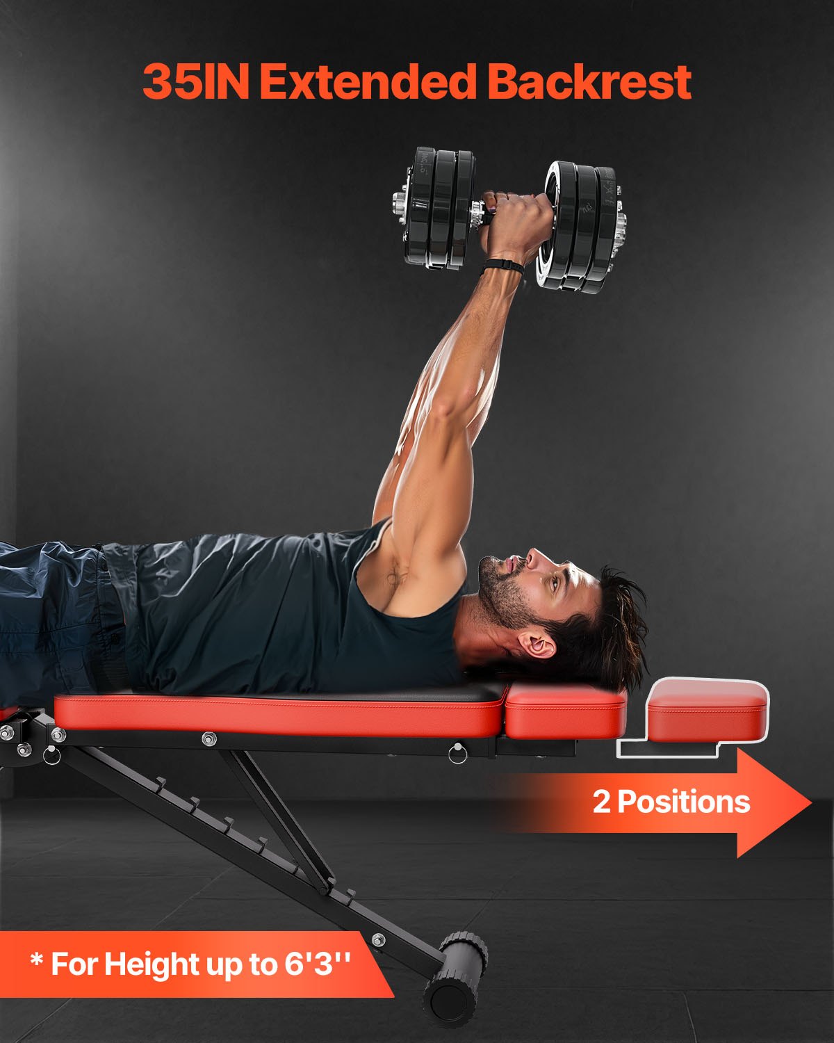 VEVOR Panca pesi Stabile e Resistente per Allenamento Completo del Corpo, Panca Regolabile per Esercizi, Sit Up per Allenamento della Forza con Protezione Estesa per Testa Collo 300 kg