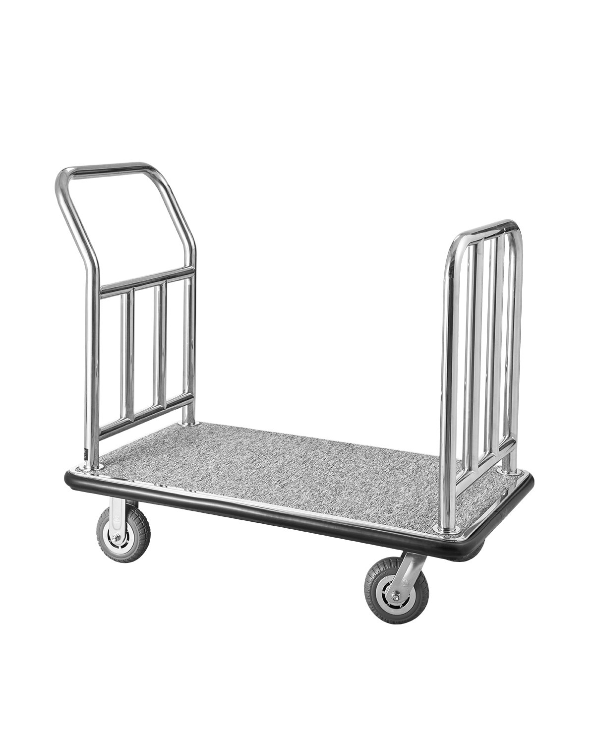 VEVOR Carrello Portavaligie per Hotel, Carico 340 kg Carrello Trasporto Portavaligie con Telaio Anteriore Rimovibile, Ponte in Moquette Grigia e Ruote in Gomma 152,4 mm per Hotel, Condomini, Resort