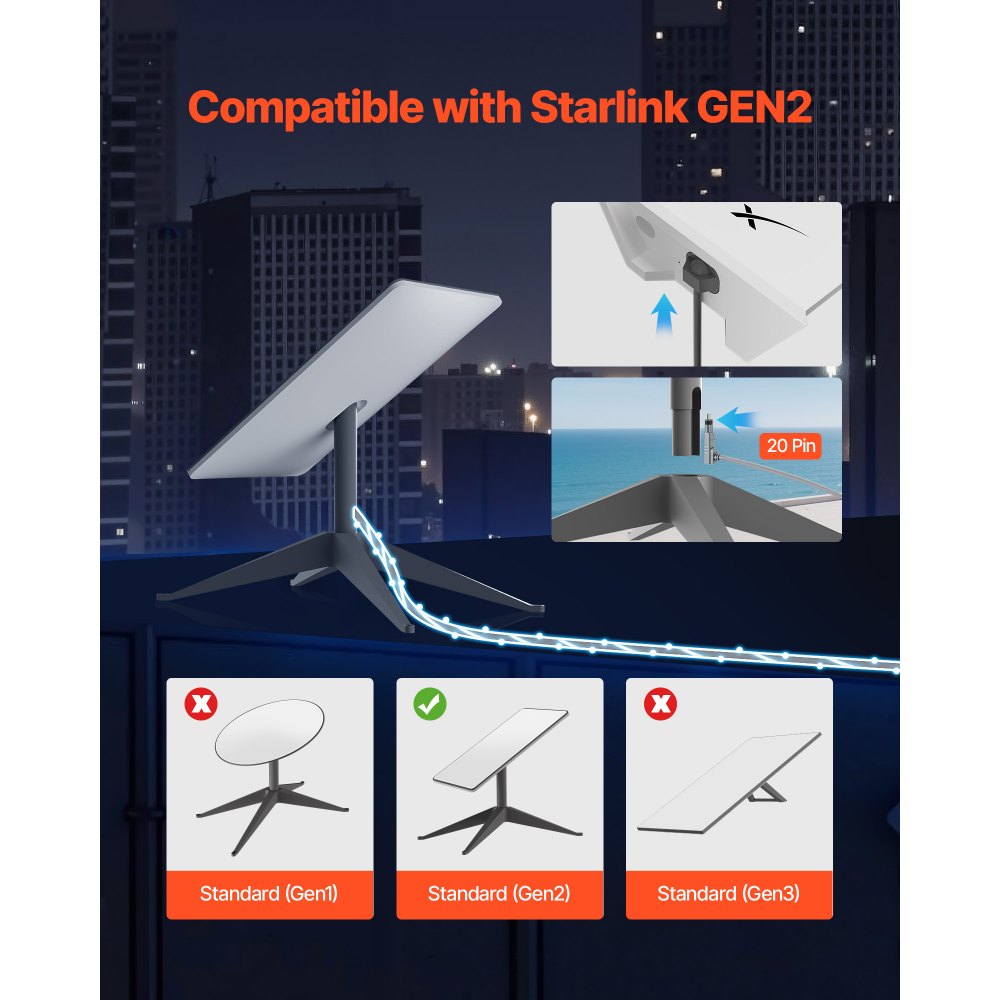 VEVOR Cavo di Estensione 22,86 m 24 AWG / 0.25 mm² 1200 Mps Starlink Gen 2 Generazione Standard 2