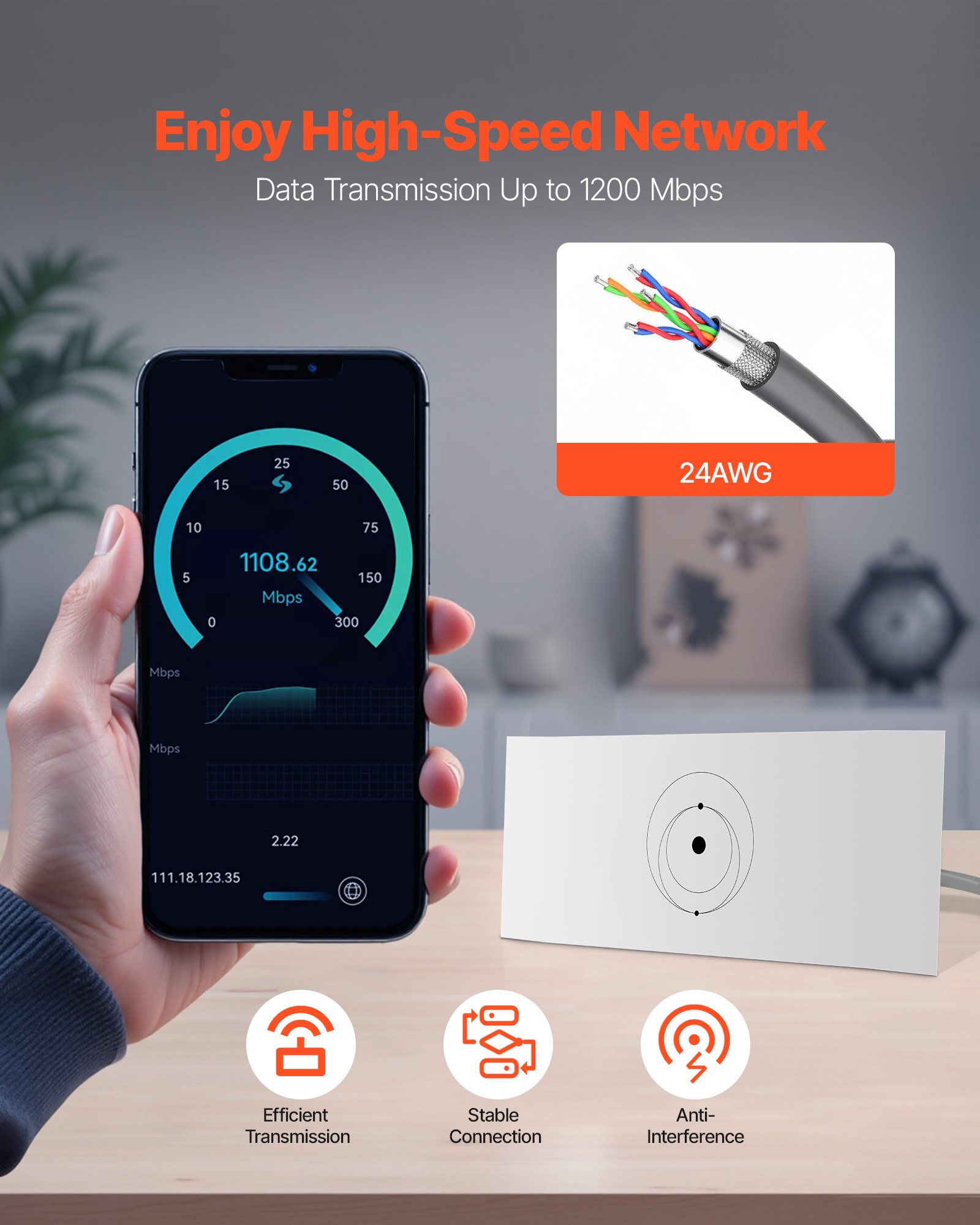 VEVOR Cavo di Estensione 45,72 m 24 AWG / 0.25 mm² 1200 Mps Starlink Gen 3 Generazione Standard 3