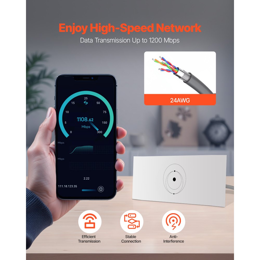 VEVOR Cavo di Estensione 30,48 m 24 AWG / 0.25 mm² 1200 Mps Starlink Gen 3 Generazione Standard 3