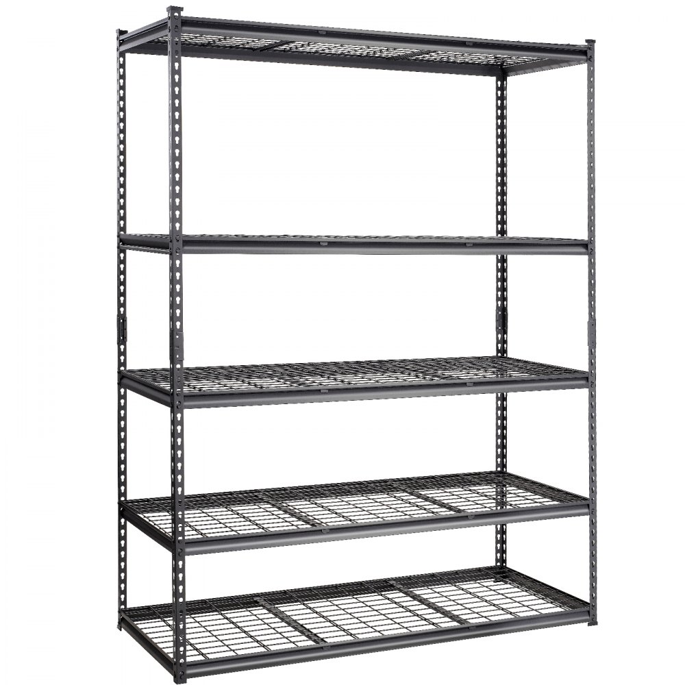VEVOR Scaffale portaoggetti, 5 Ripiani Regolabili 2000 libbre, Scaffale Metallico Organizzatore in Metallo, Nero, 60" L x 24" L x 78" A per Cucina Dispensa Seminterrato Bagno Lavanderia Armadio
