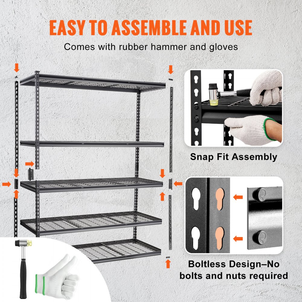 VEVOR Scaffale portaoggetti, 5 Ripiani Regolabili 2000 libbre, Scaffale Metallico Organizzatore in Metallo, Nero, 60" L x 24" L x 78" A per Cucina Dispensa Seminterrato Bagno Lavanderia Armadio