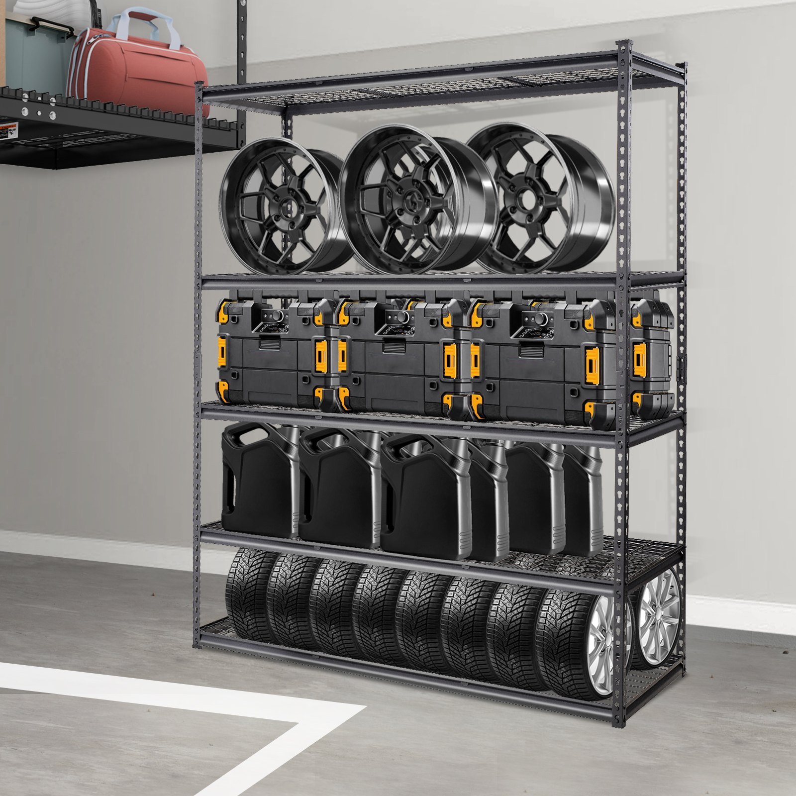 VEVOR Scaffale portaoggetti, 5 Ripiani Regolabili 2000 libbre, Scaffale Metallico Organizzatore in Metallo, Nero, 60" L x 24" L x 78" A per Cucina Dispensa Seminterrato Bagno Lavanderia Armadio