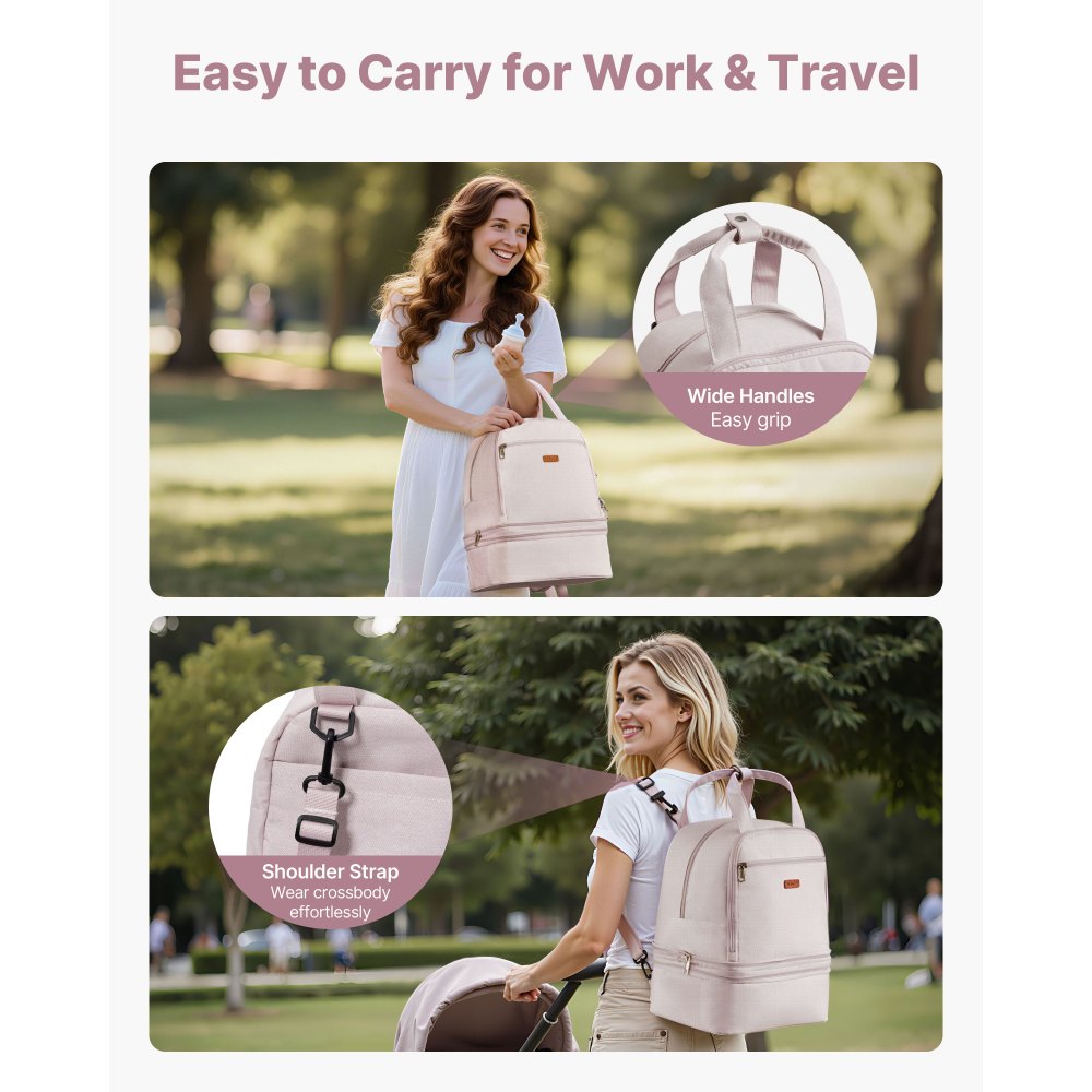 VEVOR Zaino per Tiralatte, Borsa per Biberon per S1/S2, con Impacchi del Ghiaccio, Accessori per l'Estrazione e Conservazione del Latte Materno, per Biberon di Latte, per Lavoro Viaggio, Rosa Chiaro