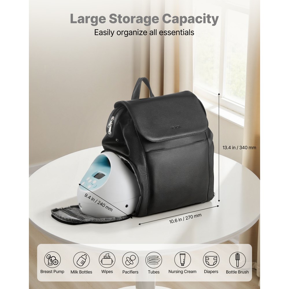 VEVOR Zaino per Tiralatte, Borsa per Biberon per S1/S2, con Impacchi del Ghiaccio, Accessori per l'Estrazione e Conservazione del Latte Materno, per Biberon di Latte, per Lavoro Viaggio, Nero