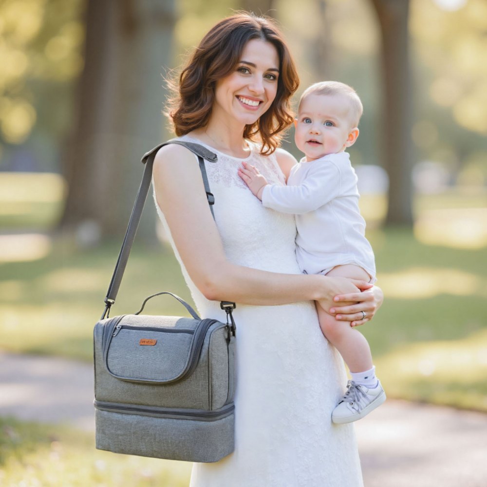 VEVOR Borsa per Tiralatte, Borsa per Biberon con Impacchi del Ghiaccio, Accessori per l'Estrazione e Conservazione del Latte Materno, per Biberon di Latte per Lavoro, Viaggio, Grigio