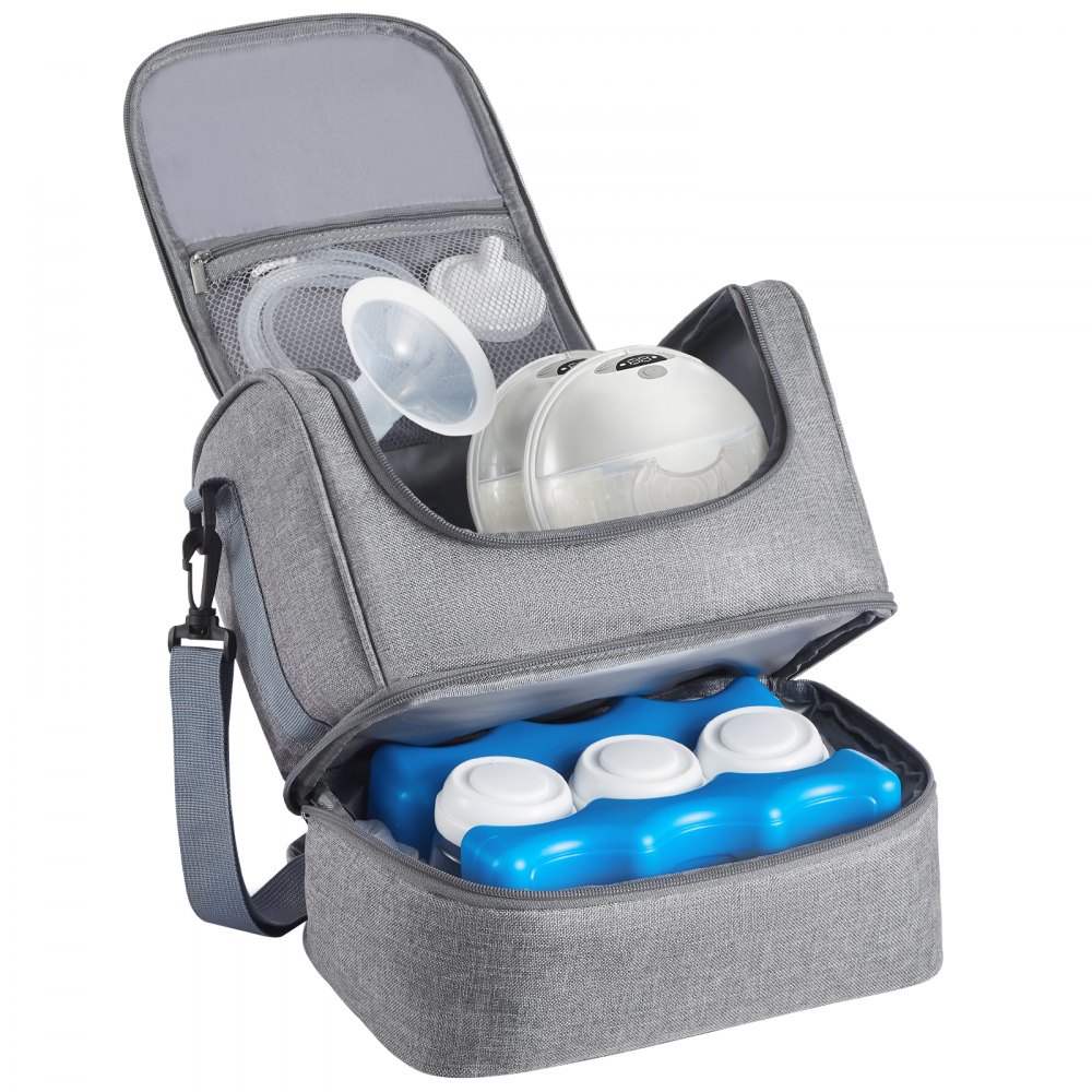 VEVOR Borsa per Tiralatte, Borsa per Biberon con Impacchi del Ghiaccio, Accessori per l'Estrazione e Conservazione del Latte Materno, per Biberon di Latte per Lavoro, Viaggio, Grigio