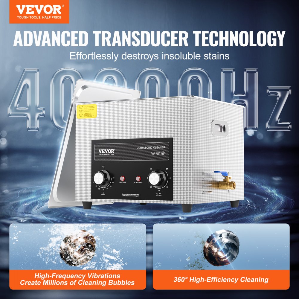 VEVOR 15 L Ultrasonic Cleaner with Heating Timer & Basket, Professional Digital Sonic Cavitation Machine, 360 W Cleaning Machine for Laboratory Tools, Metal Parts, Carburetors, Brass, Car Parts, Engine Parts