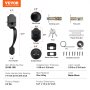 VEVOR front door handle and bolt set, matte black front door lock set with inside knob, adjustable hole spacing, single cylinder handle set, for right- and left-handed entrance and front doors