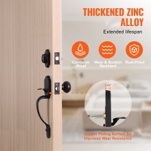 VEVOR Set Maniglie Anteriore per Porta d'Ingresso, Set Maniglia Reversibile Destra-Sinistra Serratura per Porta d'Ingresso Nero Opaco con Pomello Interno Casa Ufficio Esterno Interno, Maniglia Porta