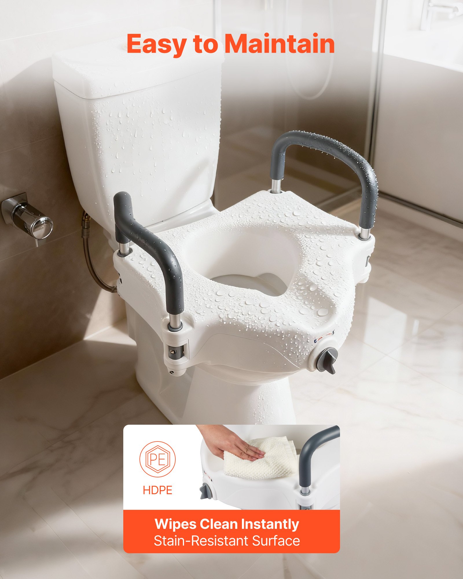 VEVOR Sedile WC Rialzato da Bagno con Braccioli Imbottiti, Capacità di Carico di 136 kg e Altezza di Sollevamento di 127 mm, Sedile WC Rialzato Universale per Anziani, Disabili, Donne Incinte