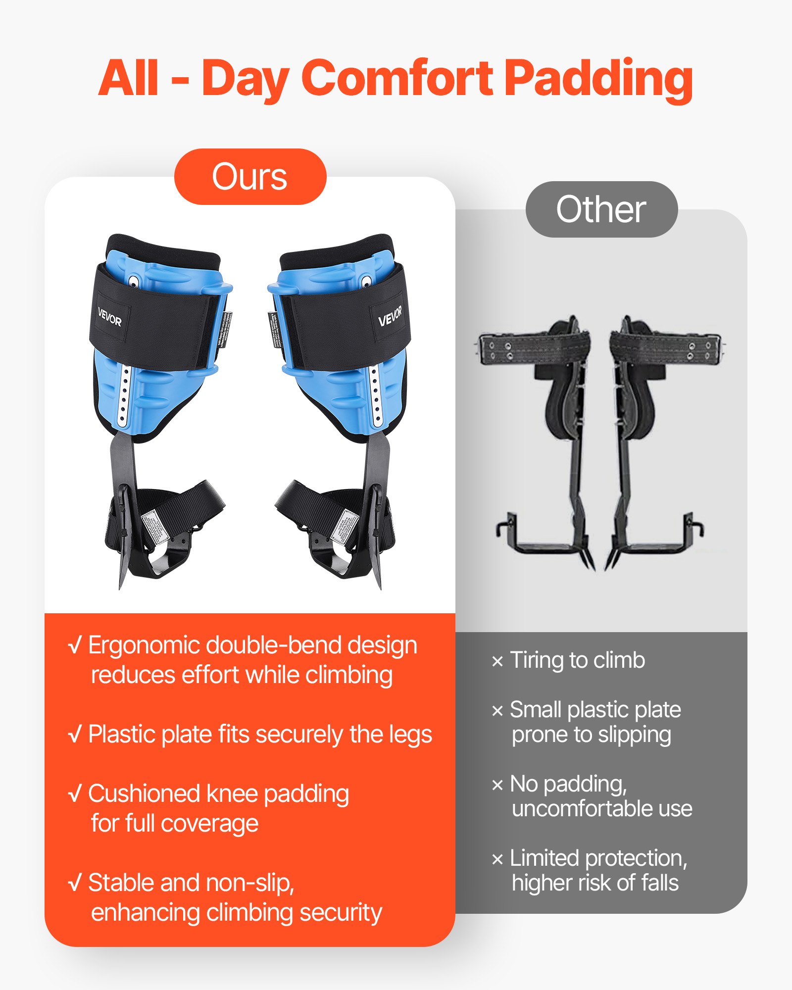 VEVOR Tree Climbing Spikes, Height-Adjustable Tree Climbing Gear with Straps & Padding Cushion, 159 kg Load Capacity, Heavy Duty Steel Climb Spurs Arborist Equipment for Fruit Picking Hunting