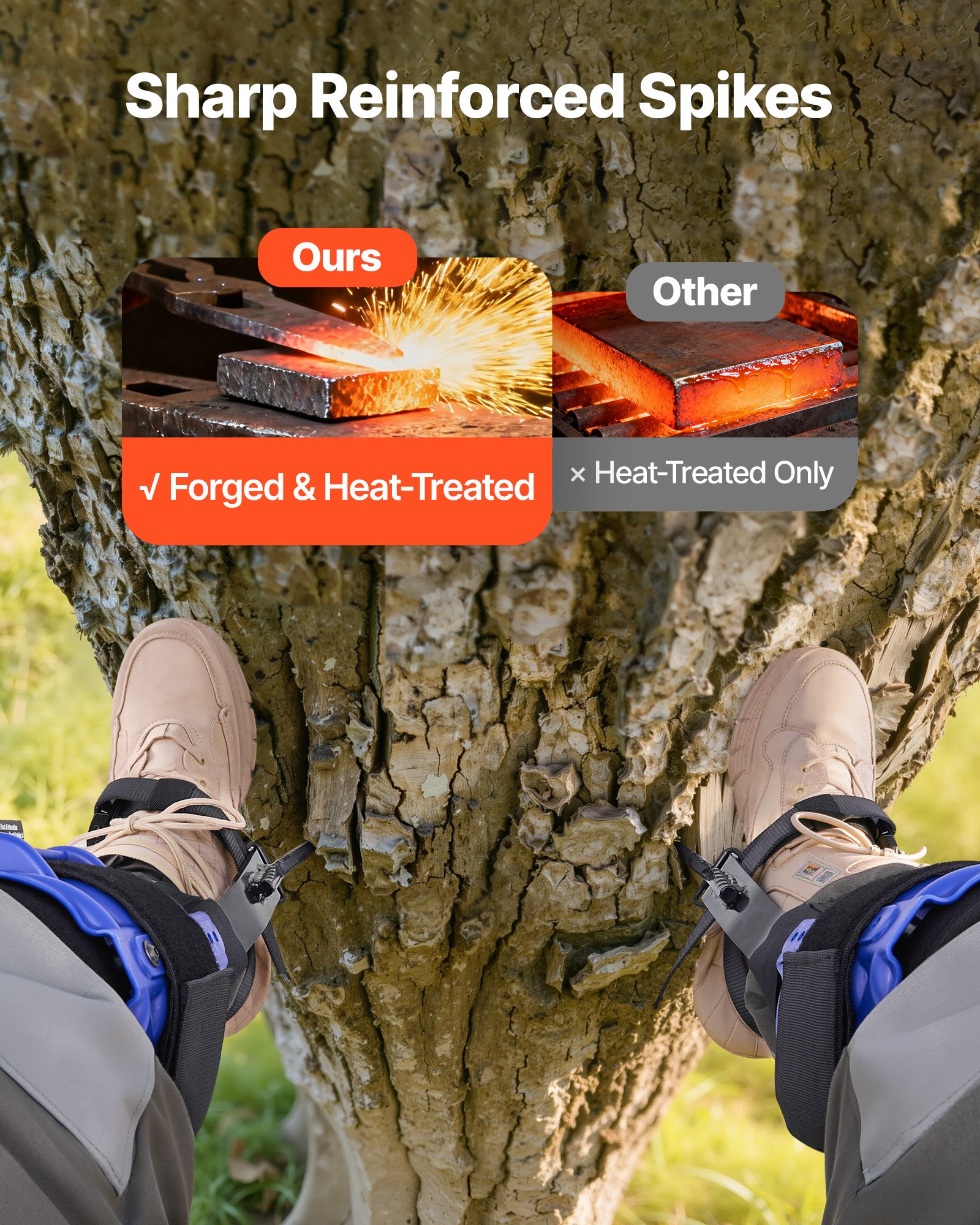 VEVOR Set per Arrampicata sugli Alberi, Attrezzatura per Arrampicata Sugli Alberi Regolabile in Altezza con Cinghie e Imbracatura, Carico di 159 kg, per la Raccolta della Frutta e la Caccia