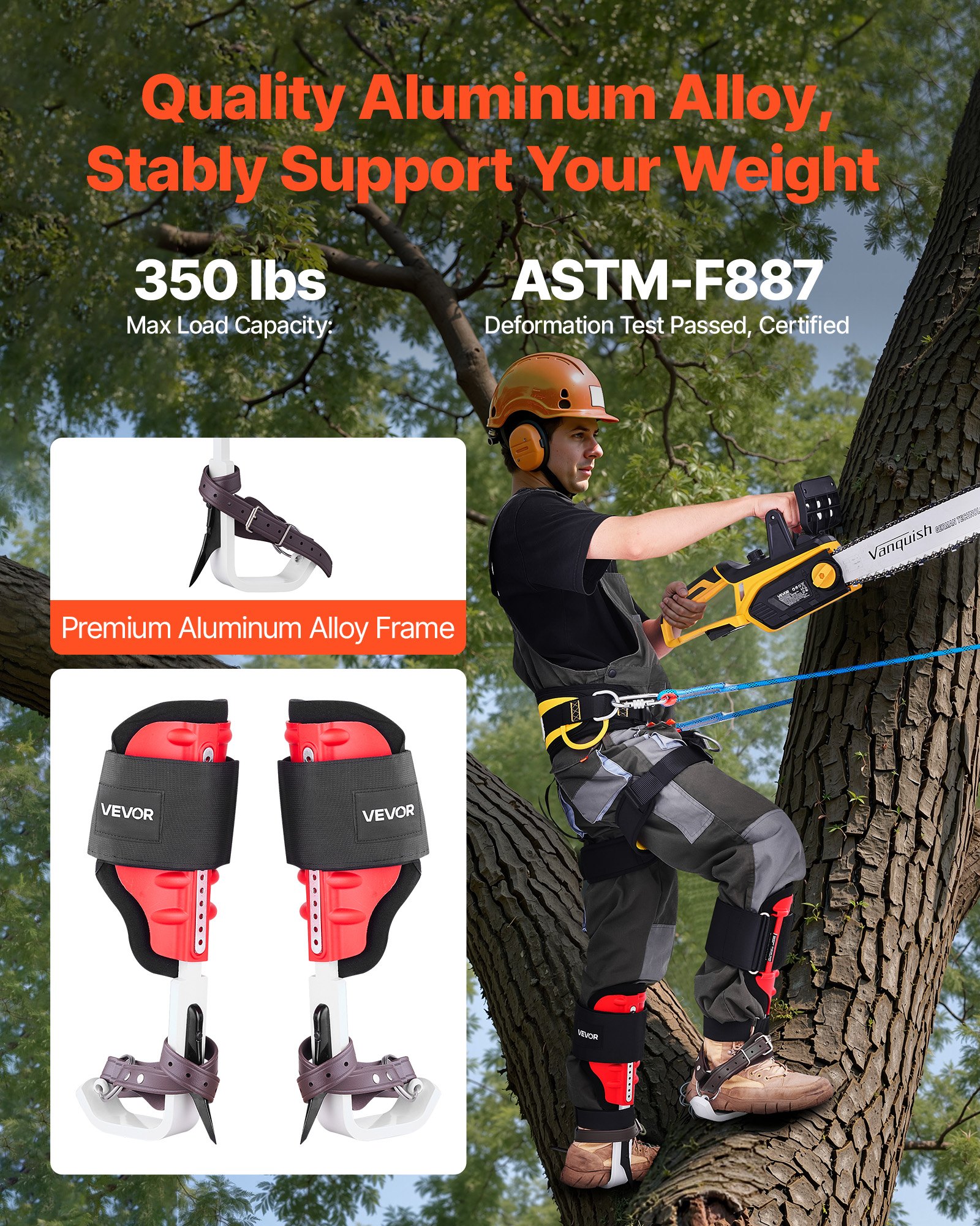 VEVOR Set per Arrampicata sugli Alberi, Regolabile in Altezza con Cinghie e Protezioni per Punte, Carico di 159 kg, Speroni da Arrampicata in Alluminio Resistenti, per la Raccolta della Frutta