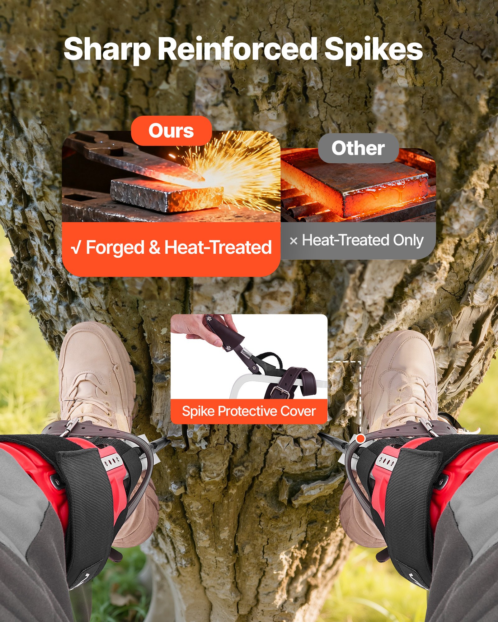 VEVOR Set per Arrampicata sugli Alberi, Regolabile in Altezza con Cinghie e Protezioni per Punte, Carico di 159 kg, Speroni da Arrampicata in Alluminio Resistenti, per la Raccolta della Frutta