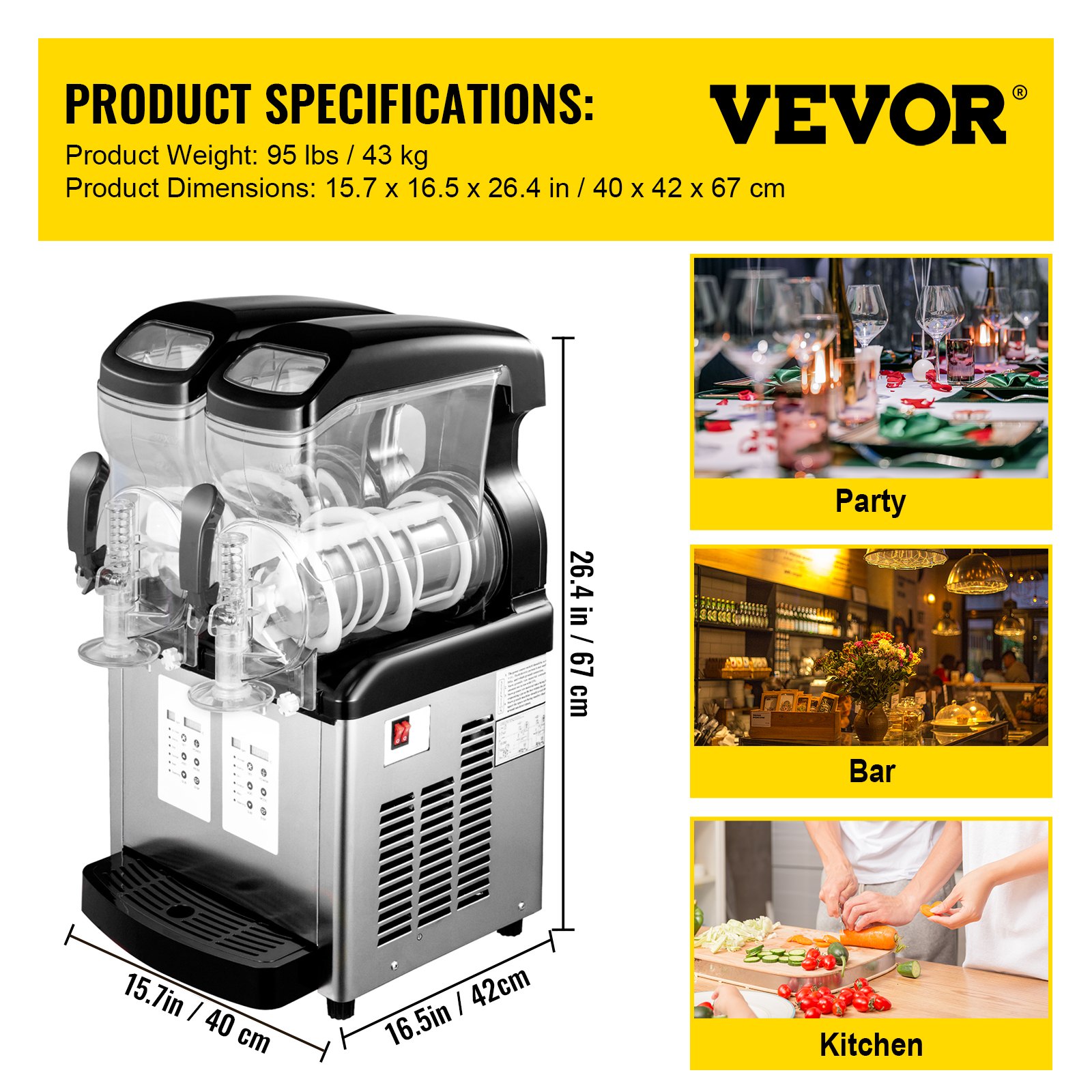 2x6 L Macchina per Granite Acciaio Inossidabile Famiglia Bevanda Succo Gelato