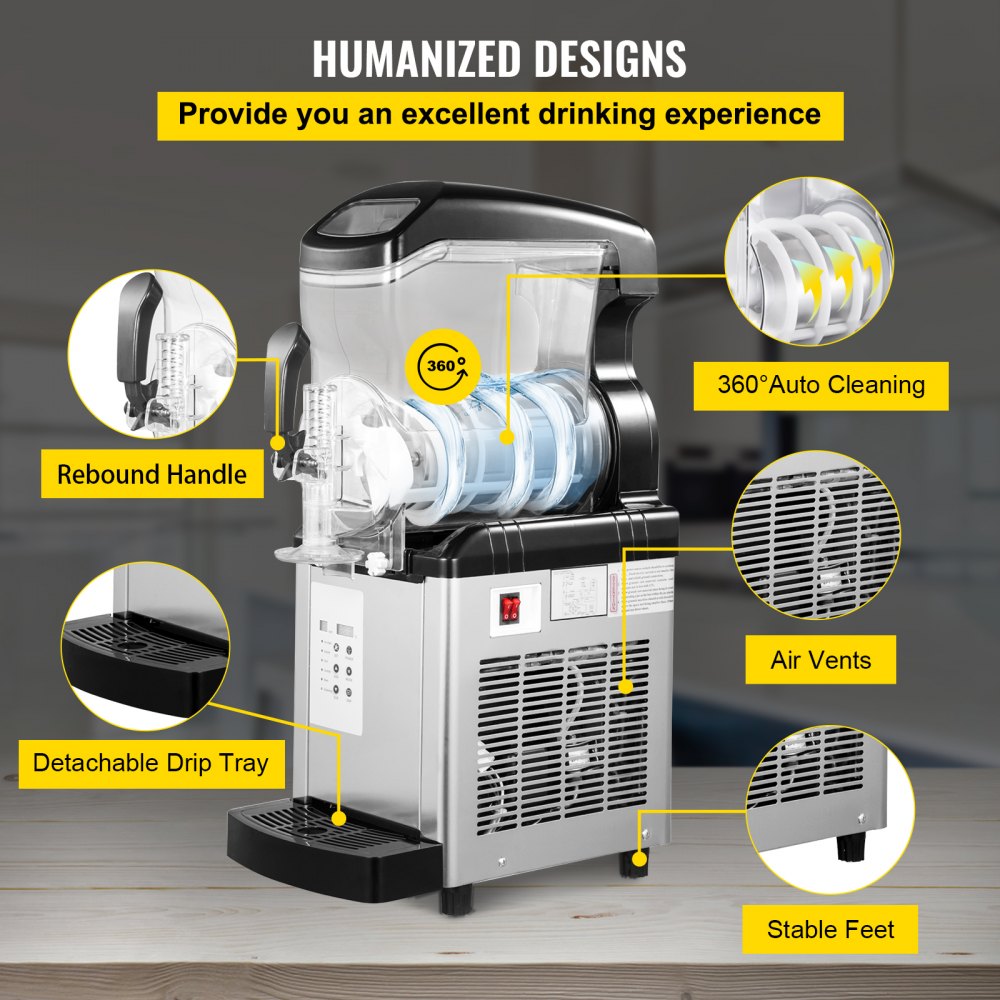 VEVOR Macchina Elettrica per Granita Frappè Sorbetto 6L 650W con Schermo di Controllo, Granitore Serbatoio Singolo 6L per Granita Sorbetto Commerciale 650W Elettrico da Banco, Macchina per Granita 6L